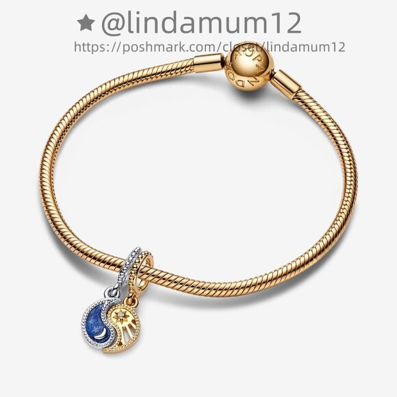 Pandora Two-tone Splittable Sun & Moon Dangle Charm - Picture 3 of 5